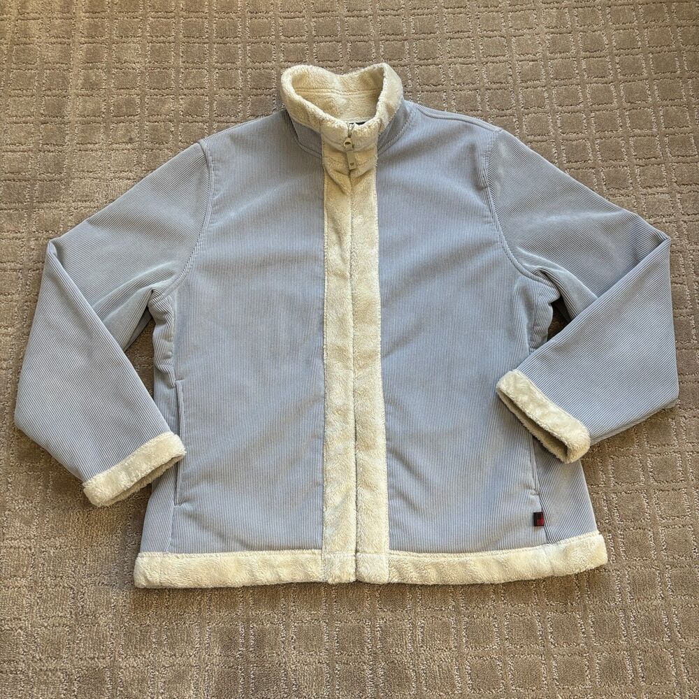 Woolrich Corduroy Fleece Jacket Women's L Blue Faux Fur Lined Full Zip Coat READ